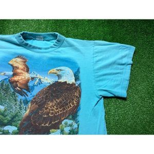 Vintage 90s Eagle Mountains Nature Men's Short Sleeve Graphic Tee Medium Blue US